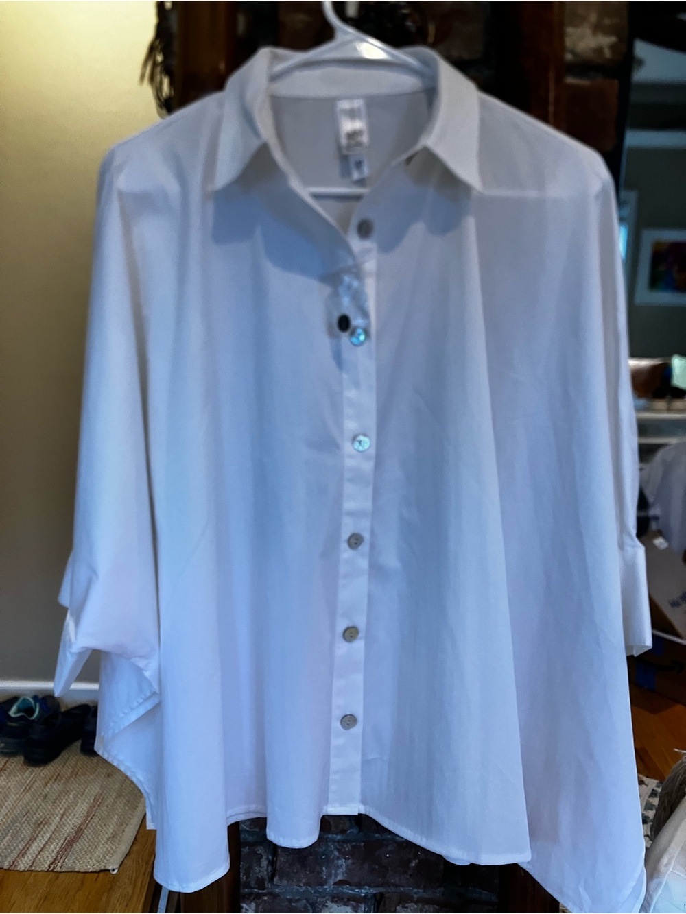 WynneLayers Oversized Poplin Button Down Shirt Dolman Sleeve Blouse 40x24